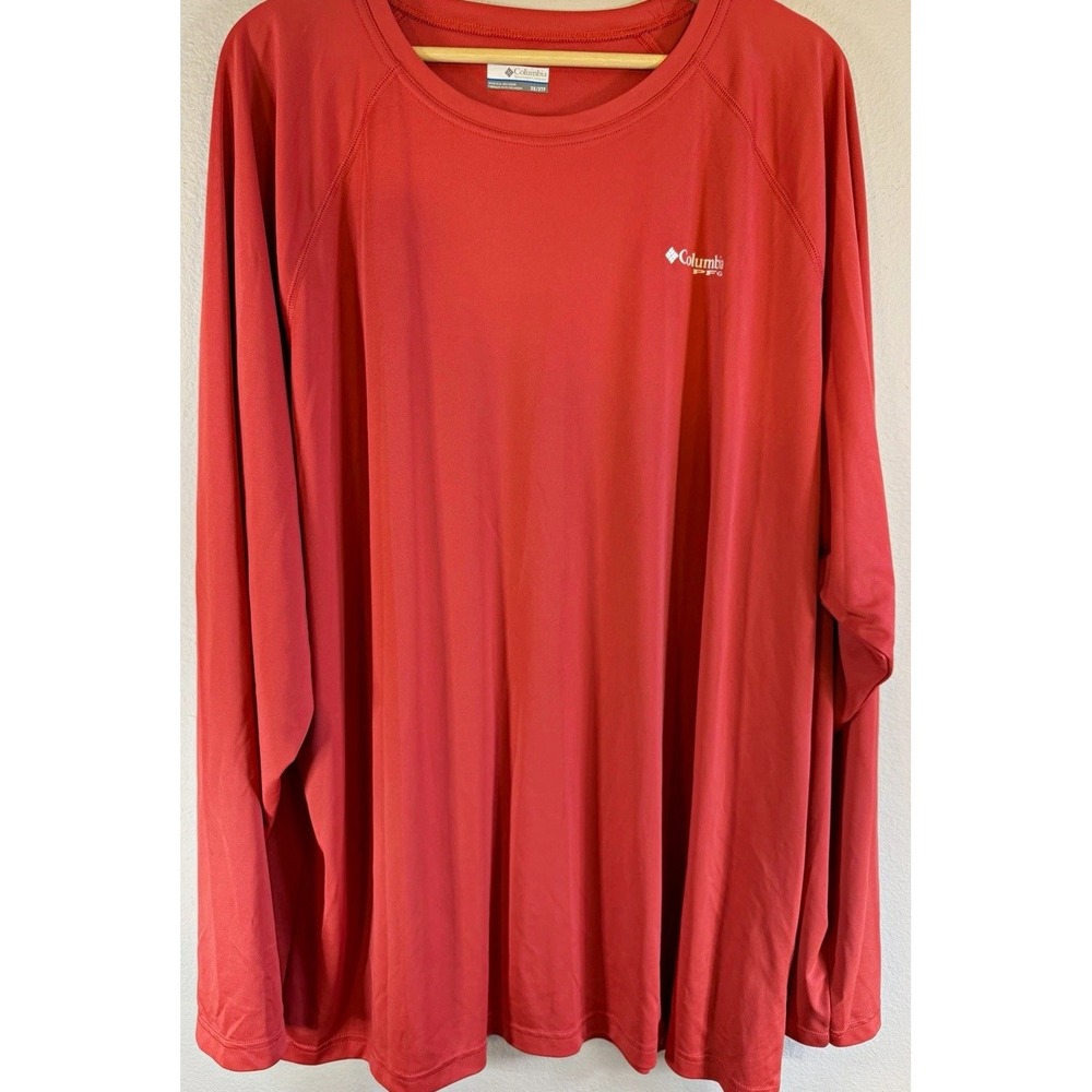 Columbia PFG Men's 3X Big & Tall Red Polyester Long Sleeve Crew Neck Tee